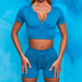 Women Short-sleeved Shorts Yoga Clothing Suit Seamless Zipper Vertical Stripes Sports Fitness - Magellan Fashion Shop