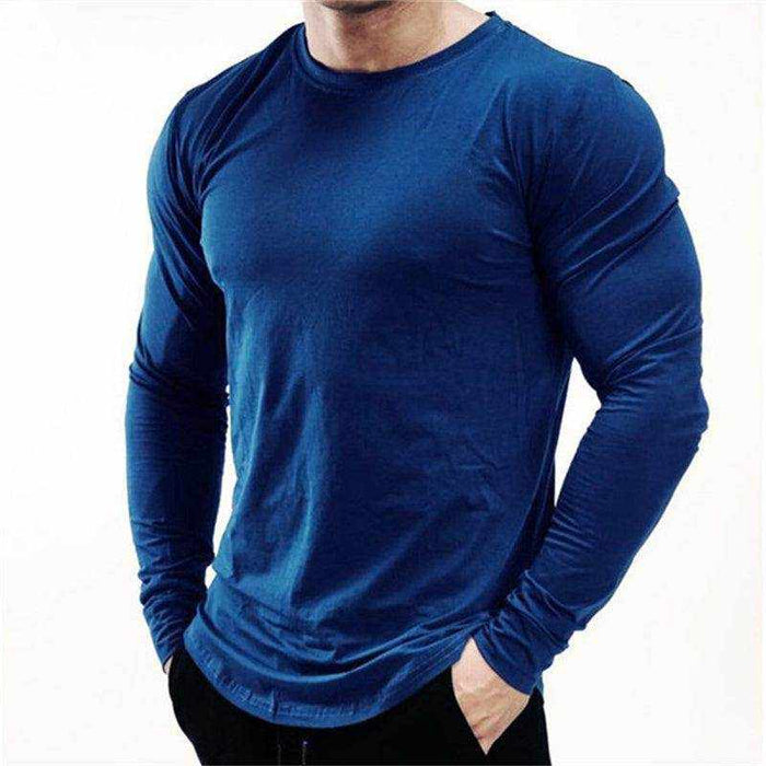 Men's slim fit long sleeve quick dry gym shirt with round neck cotton fabric