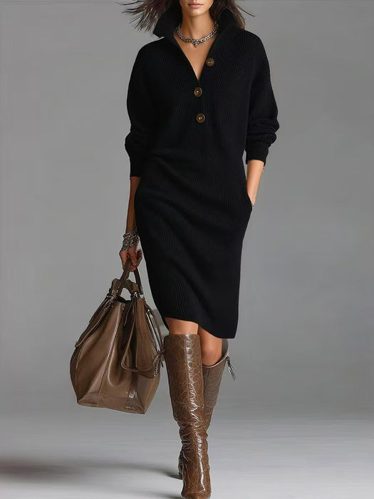 Long-sleeved Sweater Dress Fashion Warm Stand-up Collar V-