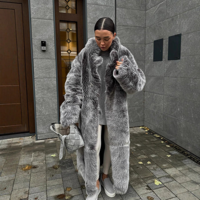 Women's Black And White Two-color Artificial Wool Coat