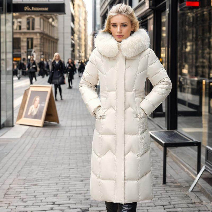 Winter Long Coat With Thickened Fur Collar Straight Slim Cotton-padded Jacket Women - Magellan Fashion Shop