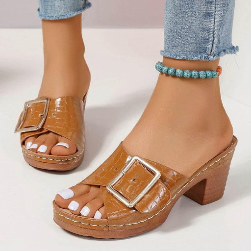 Fashion Crocodile-textured Buckle Sandals - Magellan Fashion Shop