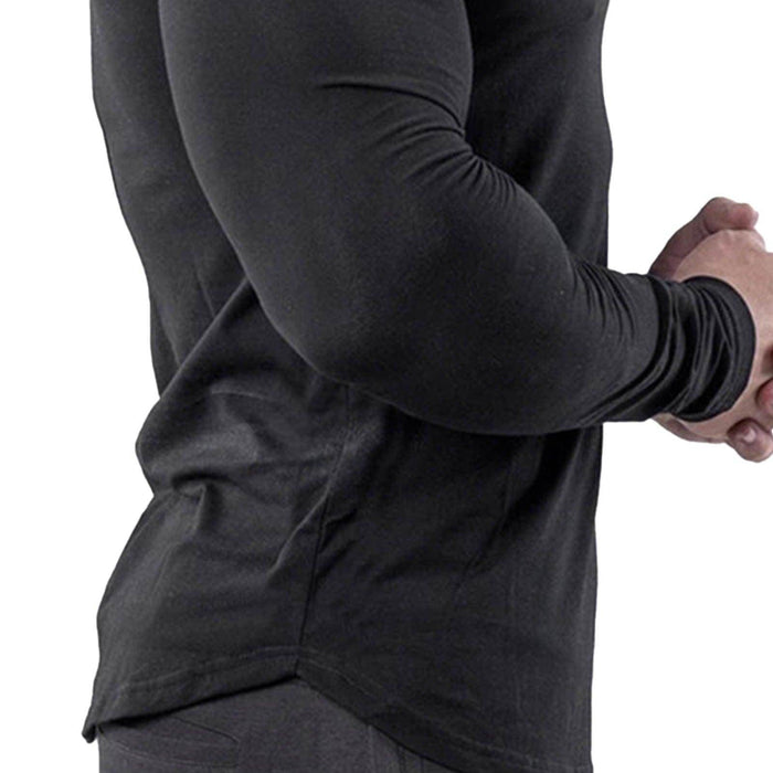 Men Tight Top Elastic Quick Drying Cotton Blend Long Sleeve T Shirt for Fitness Running Black XXL - Magellan Fashion Shop