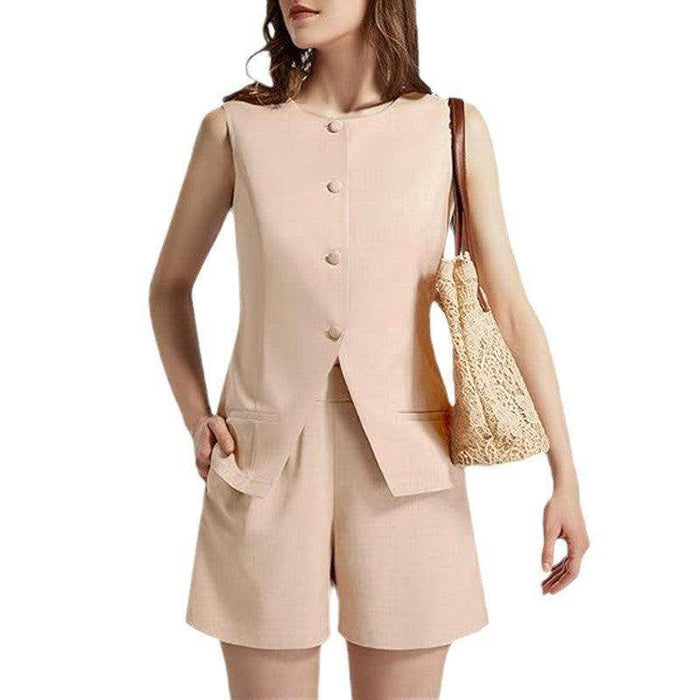 Sleeveless 2-Piece Work Suit – Round Neck Top & High-Waist Trousers - Magellan Fashion Shop