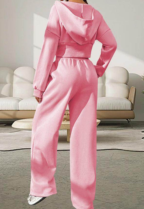 Pink Front Zip Hooded Sweatshirt And Two-piece Pants - Magellan Fashion Shop