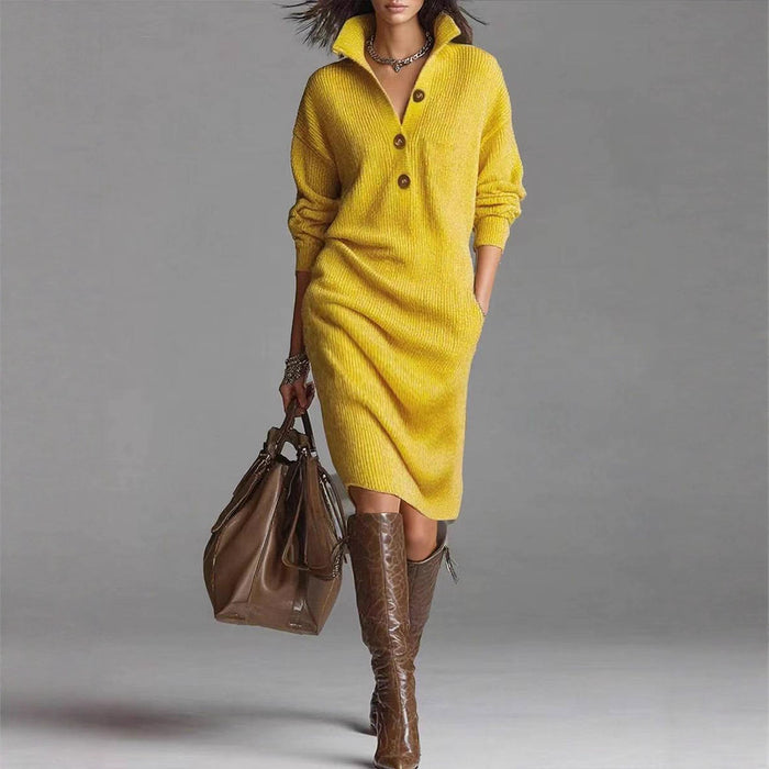 Long-sleeved Sweater Dress Fashion Warm Stand-up Collar V-