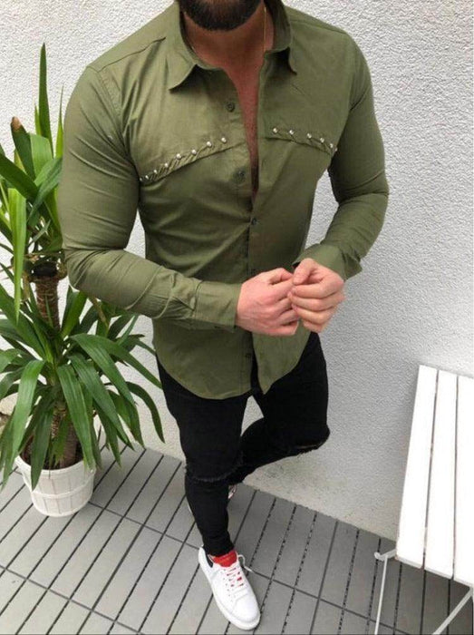 Men's Casual Cardigan Lapel Solid Color Shirt - Magellan Fashion Shop