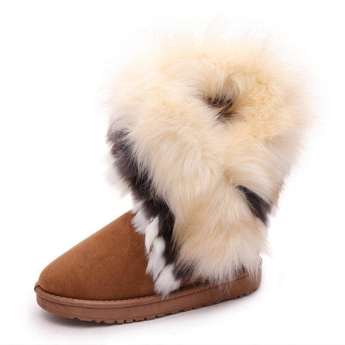 Winter Snow Boots Thick Fluffy Fox Fur Waterproof Non-slip Warm Cotton - Magellan Fashion Shop