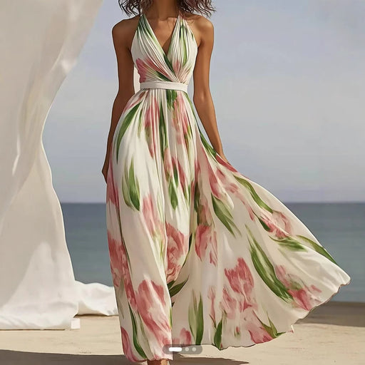 Summer New V-neck Fashion Printed Sling Long Dress - Magellan Fashion Shop