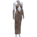 Leopard Print Cross Hollow Out Strap Backless High Waist Dress - Magellan Fashion Shop