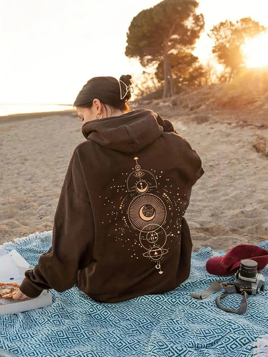 Moon Print Casual Hooded Sweatshirt - Magellan Fashion Shop