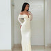 Special-shaped Metal Buckle Off-shoulder Long Sleeve Dress - Magellan Fashion Shop