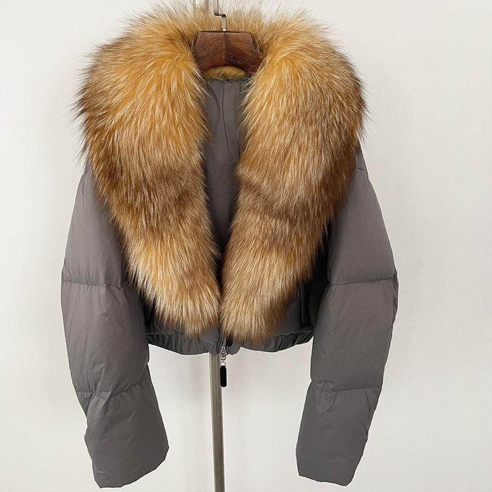 Fox Fur Collar Thick Short Down Jacket Coat - Magellan Fashion Shop