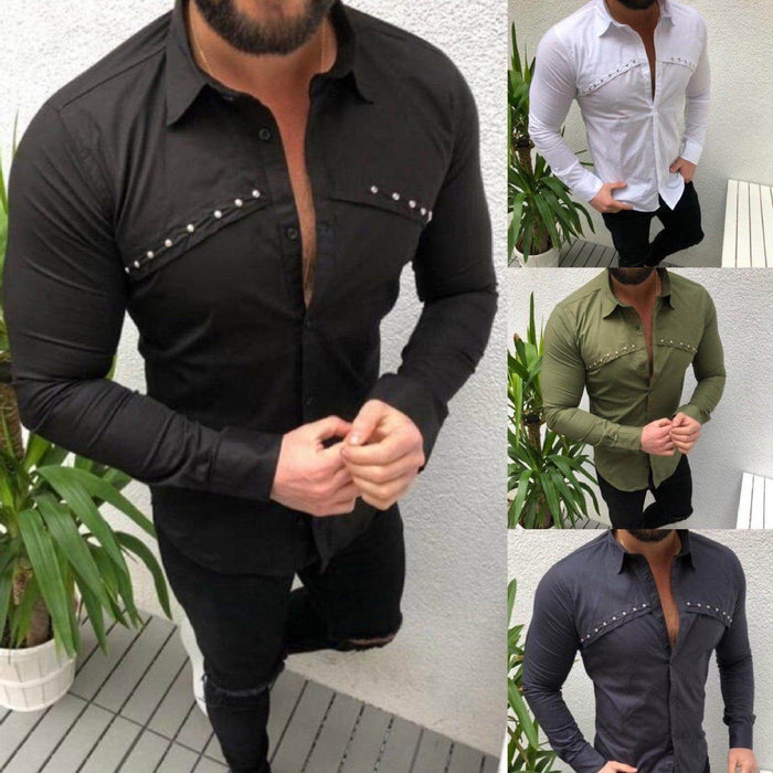 Men's Casual Cardigan Lapel Solid Color Shirt - Magellan Fashion Shop