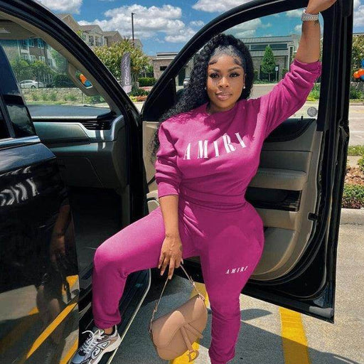 Printed Crew Neck Sweatshirt Two-piece Suit - Magellan Fashion Shop