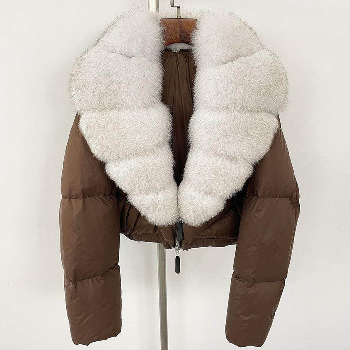 Fox Fur Collar Thick Short Down Jacket Coat - Magellan Fashion Shop