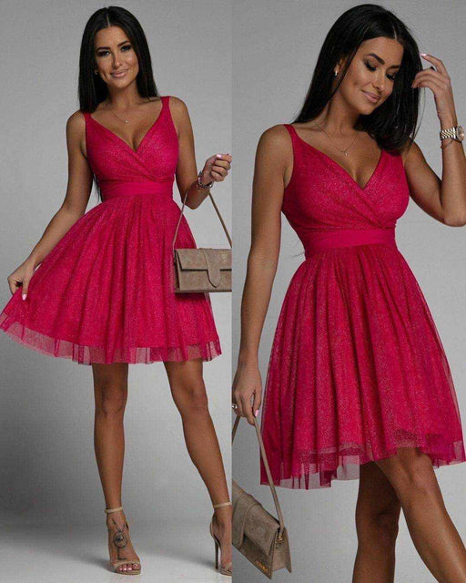 Elegant Glitter Sleeveless Mesh Party Dress - Magellan Fashion Shop