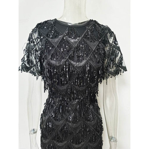 Temperament Fringed Sequin Dress Gown - Magellan Fashion Shop