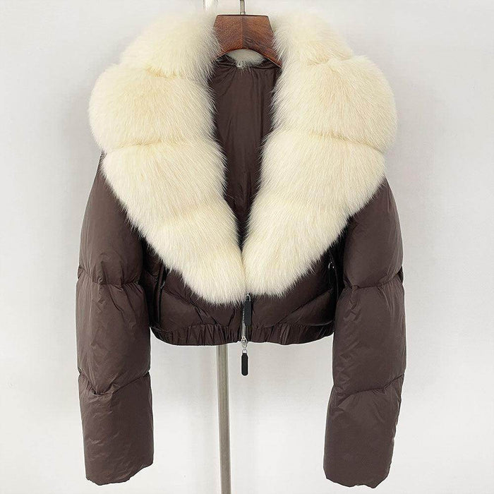 Fox Fur Collar Thick Short Down Jacket Coat - Magellan Fashion Shop
