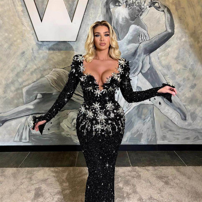 Women's Fashionable Sequins Long Sheath Dress - Magellan Fashion Shop