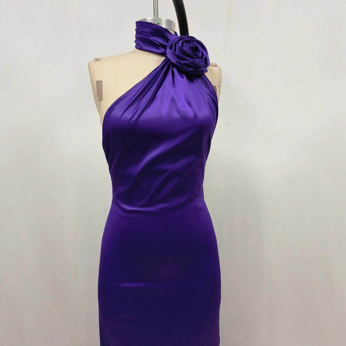 Fitted High Waist Pure Color Holder Evening Dress - Magellan Fashion Shop