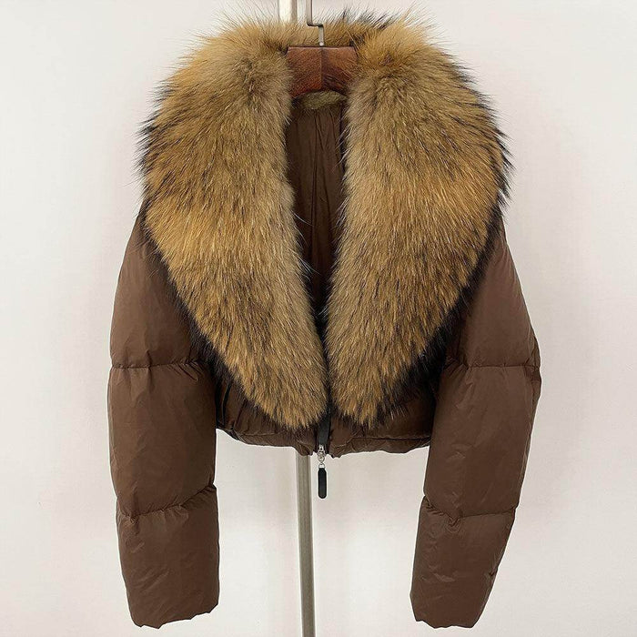 Fox Fur Collar Thick Short Down Jacket Coat - Magellan Fashion Shop
