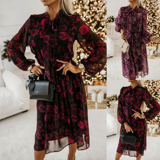 Long Sleeve Bowknot Waist-tight Dress Women - Magellan Fashion Shop