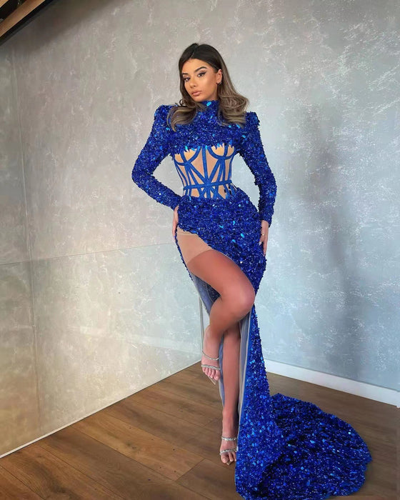 Sequin See-through Dress With High Slit