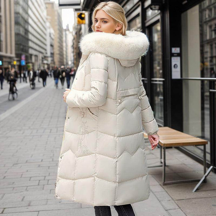 Winter Long Coat With Thickened Fur Collar Straight Slim Cotton-padded Jacket Women - Magellan Fashion Shop