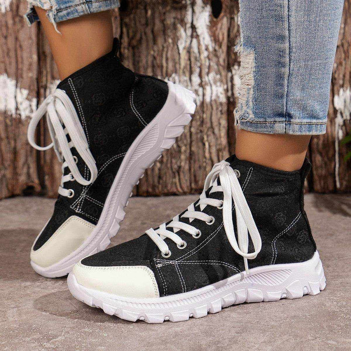 Rose-printed Lace-up Boots Fashion Breathable Canvas Shoes - Magellan Fashion Shop