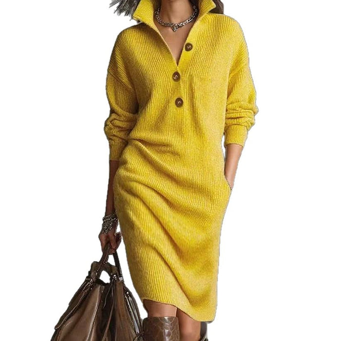 Long-sleeved Sweater Dress Fashion Warm Stand-up Collar V-