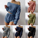 Pajamas Off-shoulder Top Shorts Breathable Waffle Casual Homewear Suit - Magellan Fashion Shop
