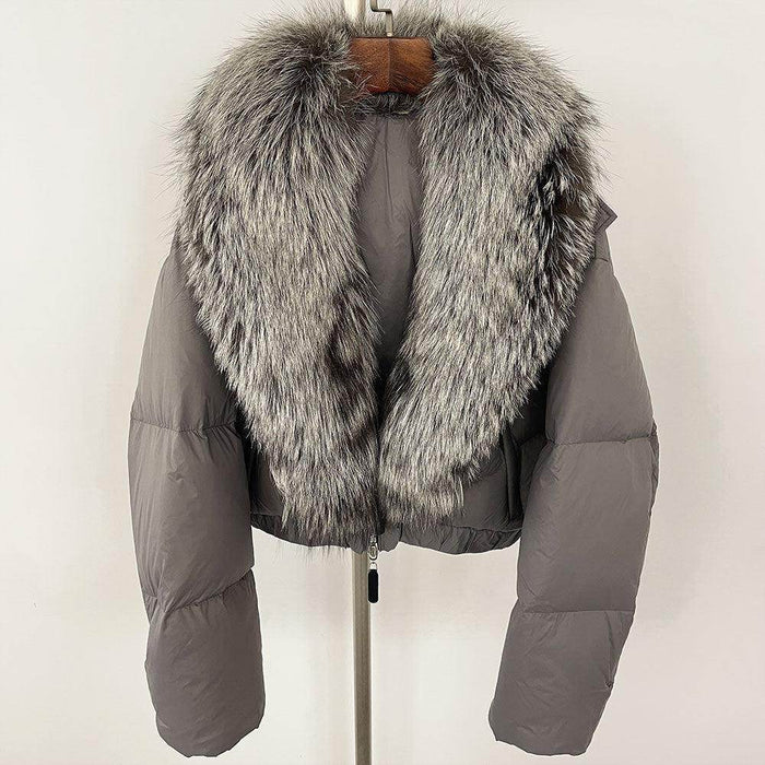 Fox Fur Collar Thick Short Down Jacket Coat - Magellan Fashion Shop