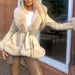 Fashionable Fur Collar Lace-up Waist Leather Coat - Magellan Fashion Shop
