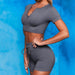 Women Short-sleeved Shorts Yoga Clothing Suit Seamless Zipper Vertical Stripes Sports Fitness - Magellan Fashion Shop