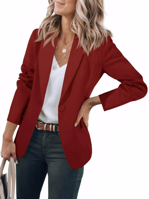 Women's Long Sleeve Solid Color Polo Collar Small Suit Jacket - Magellan Fashion Shop