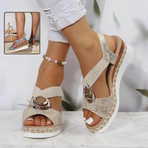 Women's Peep Toe Serpentine Wedges Sandals With Circle Design Casual Summer Shoes - Magellan Fashion Shop