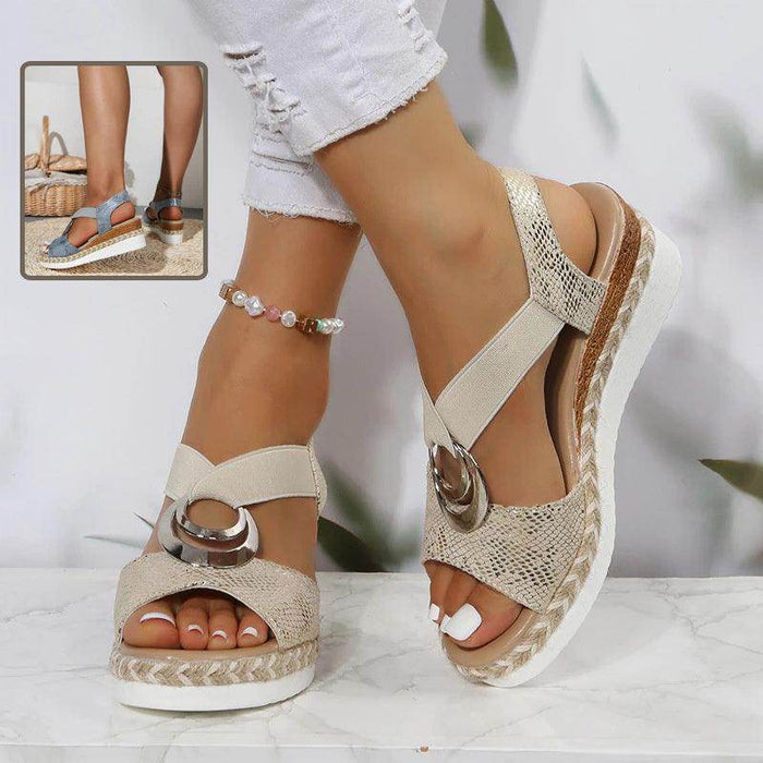 Women's Peep Toe Serpentine Wedges Sandals With Circle Design Casual Summer Shoes - Magellan Fashion Shop