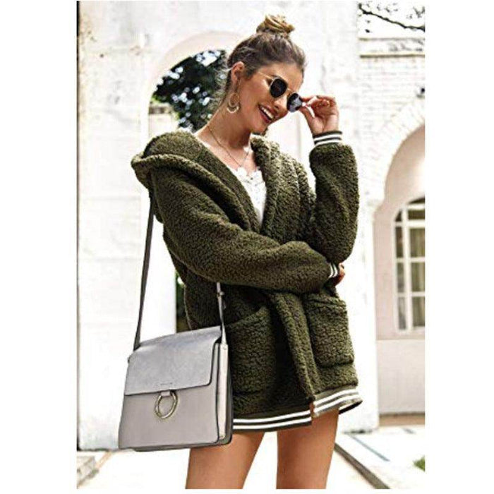 Hooded fur coat long top - Magellan Fashion Shop