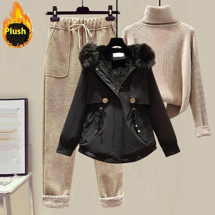 Women's Sweater Down Cotton Jacket Casual Pants Set - Magellan Fashion Shop