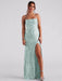 Off-neck Sequined Floor-length Evening Elegant Slit Banquet Party Dress - Magellan Fashion Shop