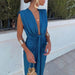 Solid Color Lace High Waist V-neck Dress - Magellan Fashion Shop