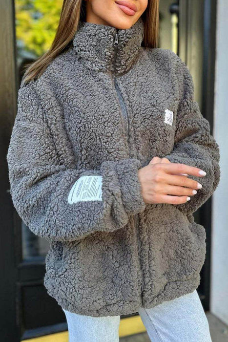 Winter Zipper Jacket Fashion Lapel Plush Cardigan Coat With Pockets Women's Clothing - Magellan Fashion Shop