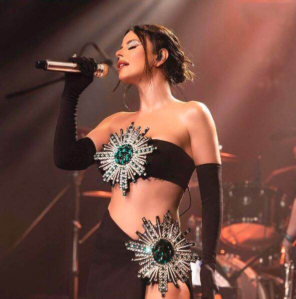 Shiny Rhinestone Tube Top High Slit Skirt Bandage Suit - Magellan Fashion Shop