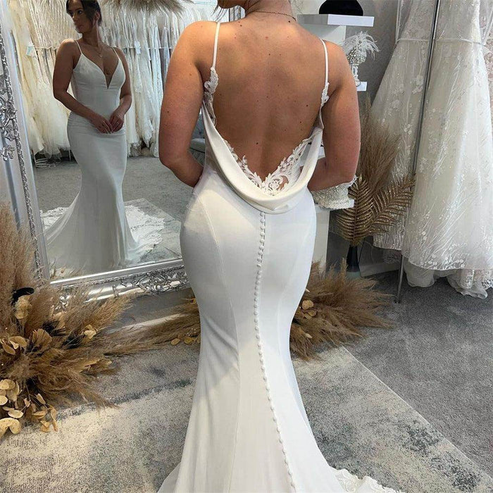Bridal Backless Simple Satin Super Fairy Mori Style Trailing Strap Welcome Dress - Magellan Fashion Shop