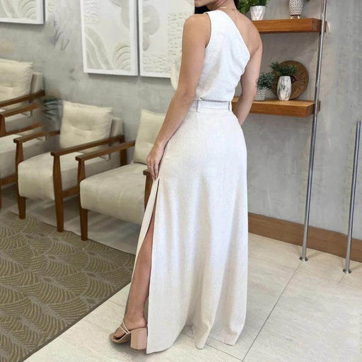 Summer New Solid Color Sleeveless Top High Waist Slit Long Dress - Magellan Fashion Shop