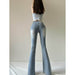 High Waist Retro Light Blue Bell-bottom Pants Elastic Hip Raise Slim Fit Slimming - Magellan Fashion Shop