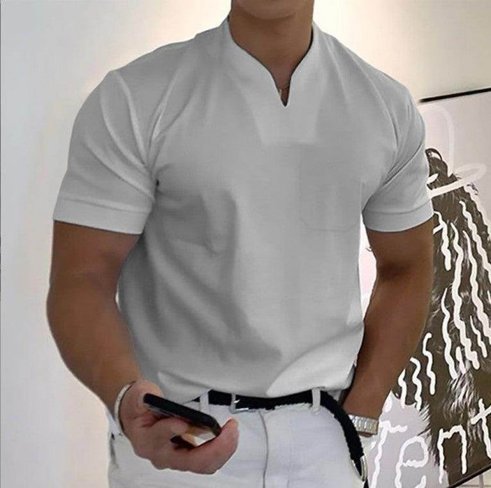 Summer Short Sleeve Shirt Men Fitness Plus Size Sports T-Shirt Elastic Cotton Pocket - Magellan Fashion Shop