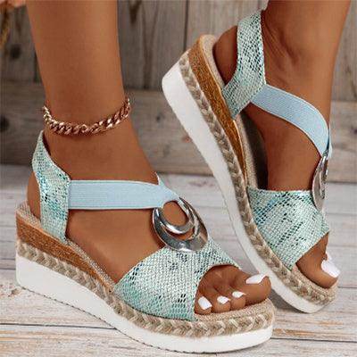 Women's Peep Toe Serpentine Wedges Sandals With Circle Design Casual Summer Shoes - Magellan Fashion Shop