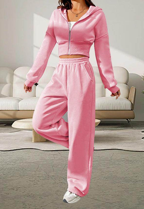 Pink Front Zip Hooded Sweatshirt And Two-piece Pants - Magellan Fashion Shop